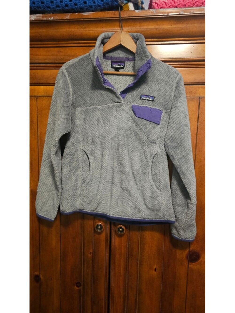 Patagonia Re-Tool Snap-T Fleece Pullover Grey & Purple Women's Size Small